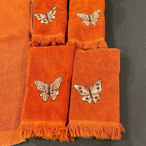Vintage Martex Burnt Orange Butterfly Cotton 5pc Towel Set MCM 1 Bath 4 Hand - Picture 5 of 12